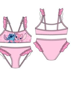 Bikini Volantes Corazones Stitch Y Angel Rosa